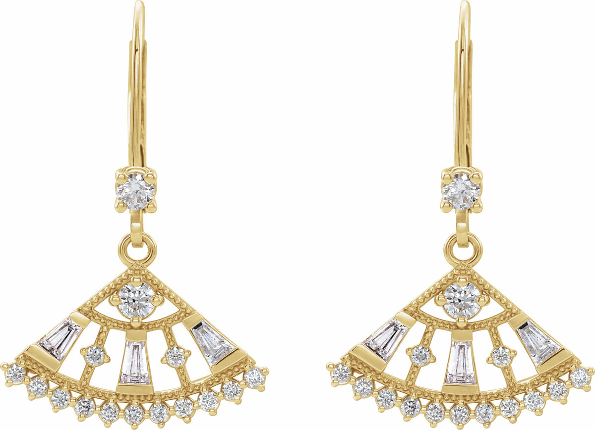 14K Yellow 3/4 CTW Diamond Lever Back Fan Earrings