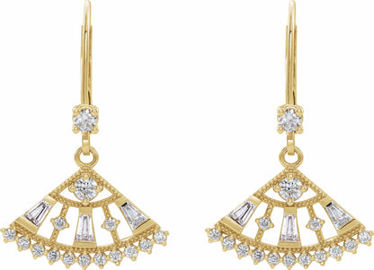 14K Yellow 3/4 CTW Diamond Lever Back Fan Earrings