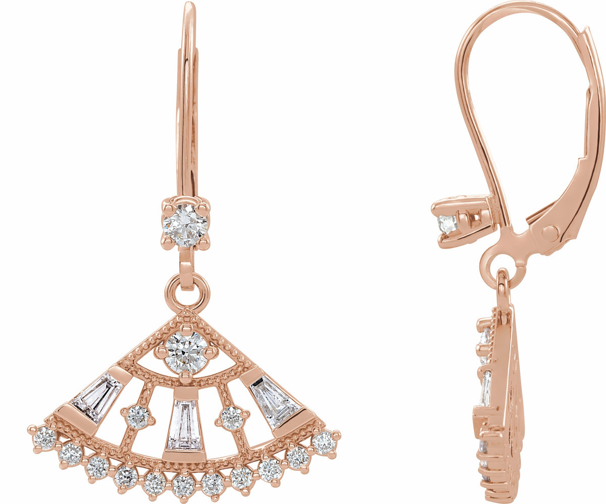 14K Rose 3/4 CTW Diamond Lever Back Fan Earrings