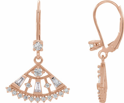 14K Rose 3/4 CTW Diamond Lever Back Fan Earrings