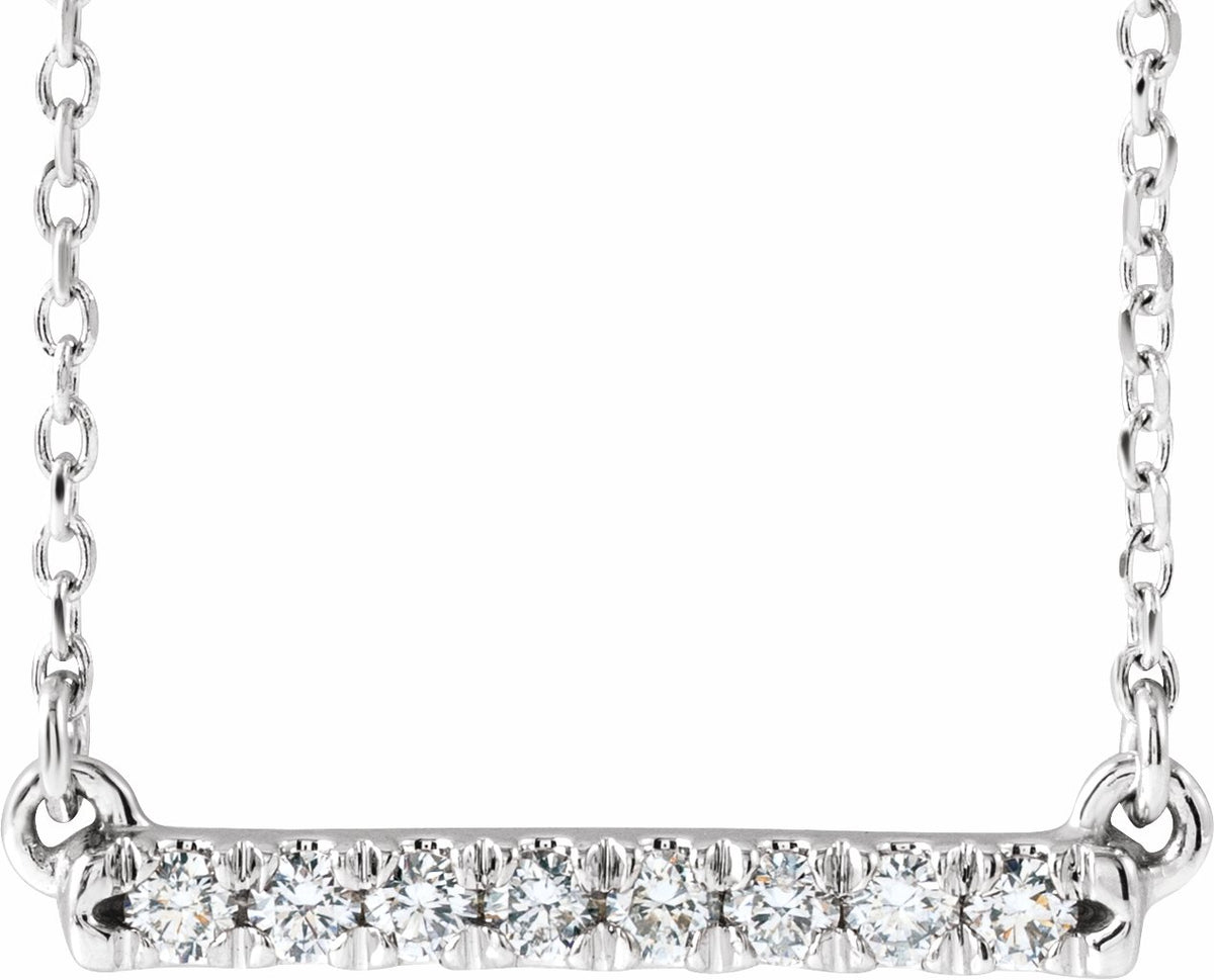 14K White 1/8 CTW Diamond French-Set Bar 16 Necklace