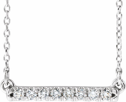 14K White 1/8 CTW Diamond French-Set Bar 16 Necklace