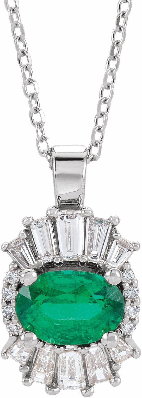 14K White Emerald & 1/3 CTW Diamond 16-18 Necklace