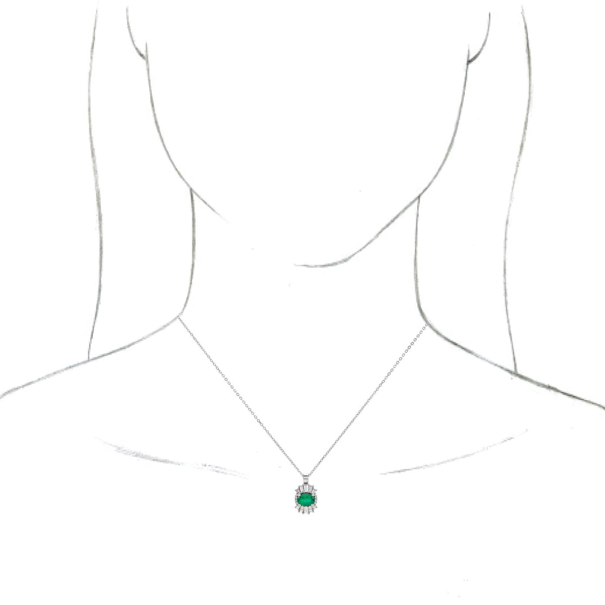 14K White Emerald & 1/3 CTW Diamond 16-18 Necklace