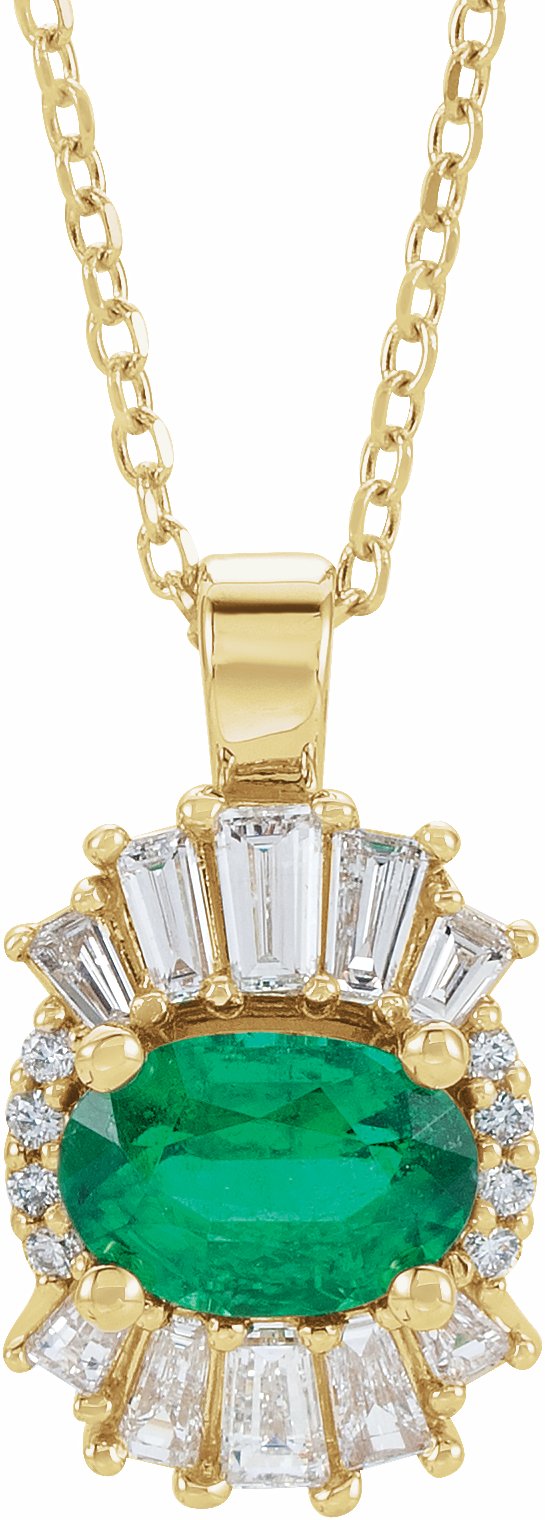 14K Yellow Emerald & 1/4 CTW Diamond 16-18 Necklace