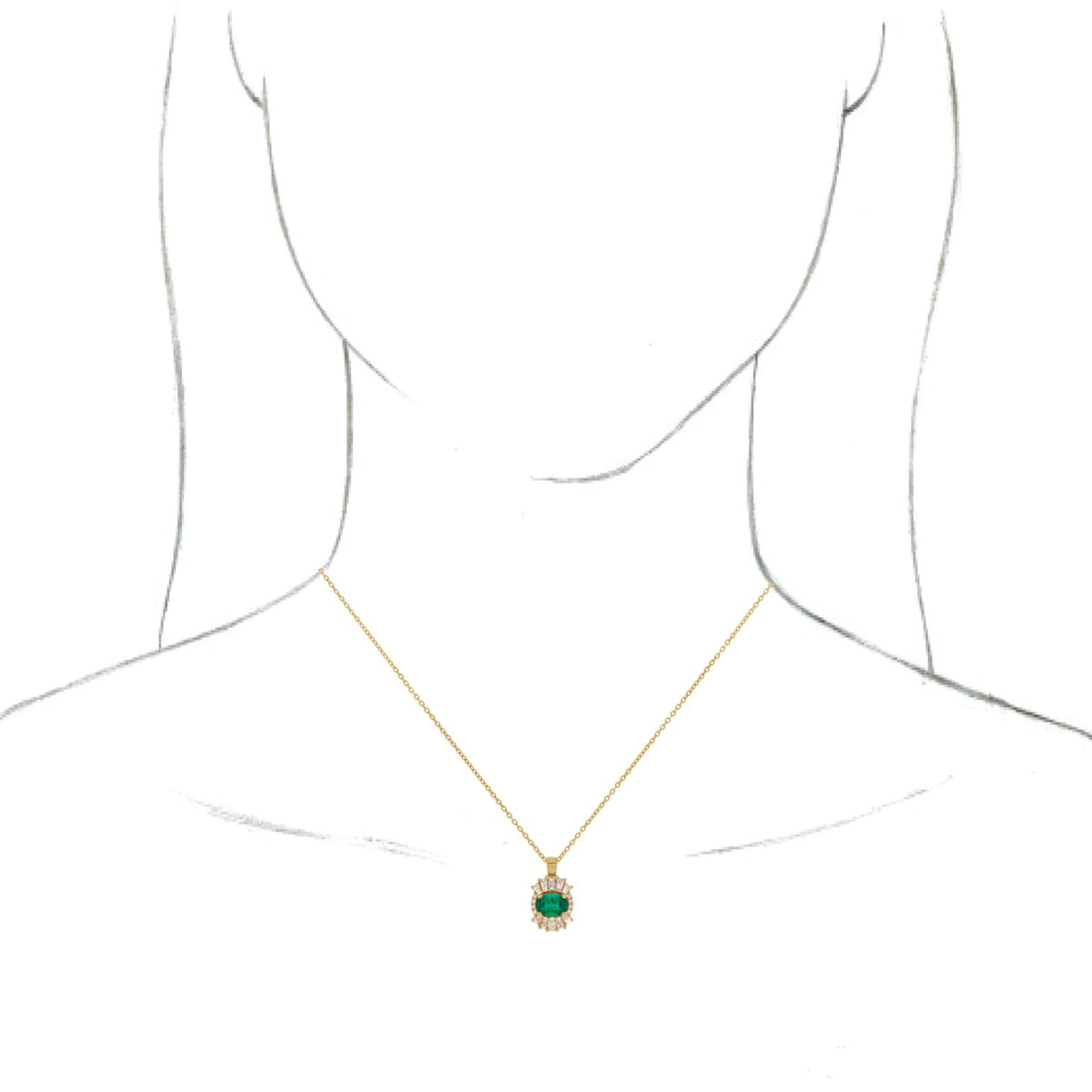14K Yellow Emerald & 1/4 CTW Diamond 16-18 Necklace