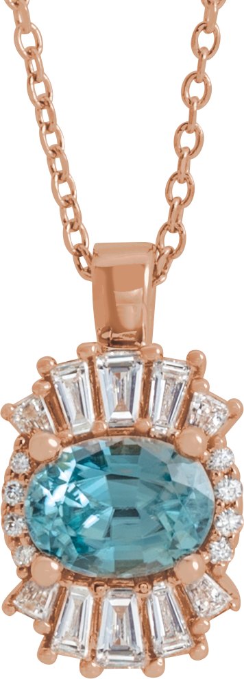 14K Rose Blue Zircon & 1/3 CTW Diamond 16-18 Necklace