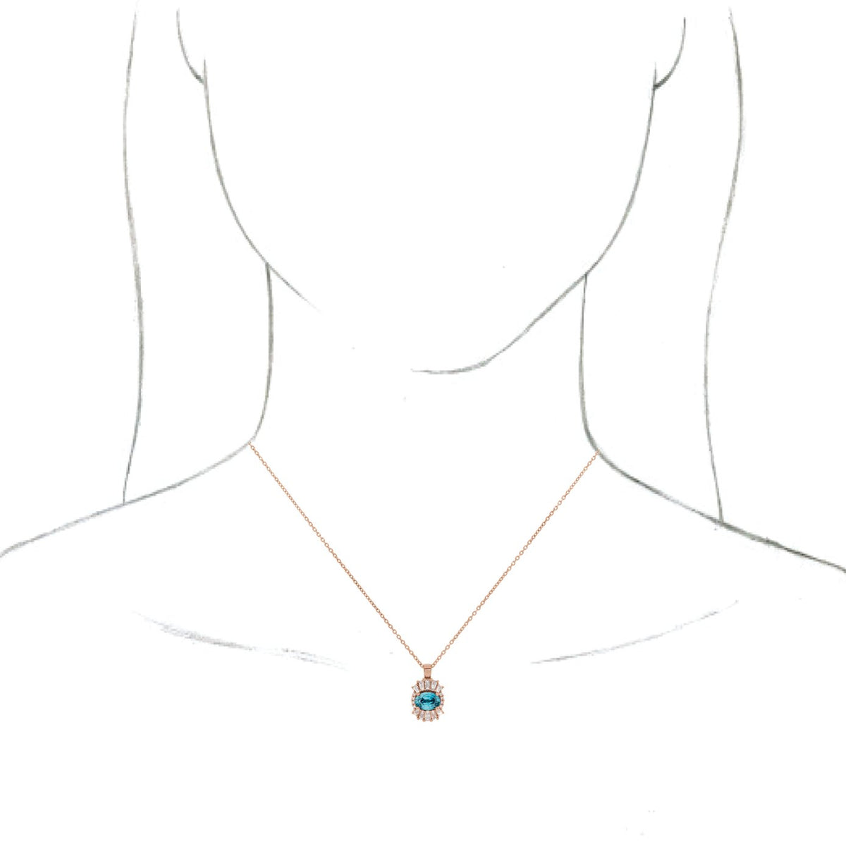 14K Rose Blue Zircon & 1/3 CTW Diamond 16-18 Necklace