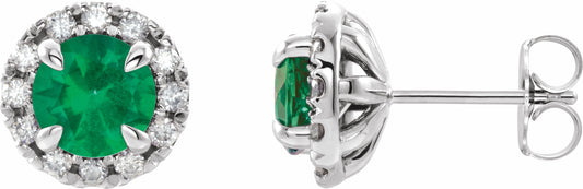 14K White Emerald & 1/5 CTW Diamond Earrings