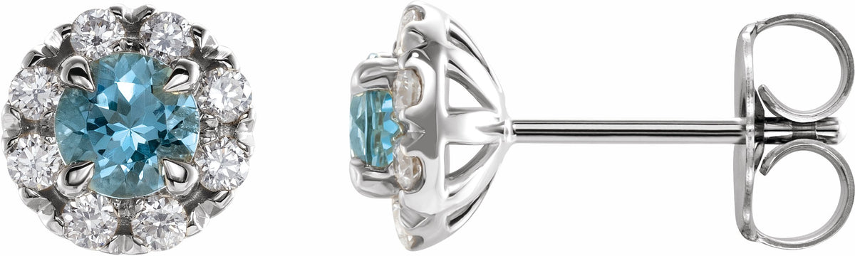 14K White Aquamarine & 1/3 CTW Diamond Earrings