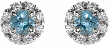 14K White Aquamarine & 1/3 CTW Diamond Earrings