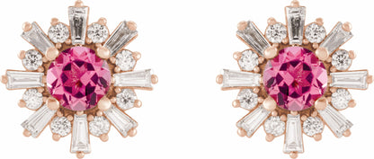 14K Rose Pink Tourmaline & 3/4 CTW Diamond Earrings