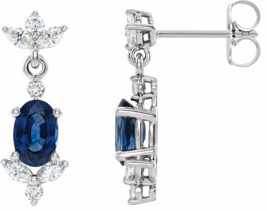 14K White Blue Sapphire &  1/3 CTW Diamond Earrings
