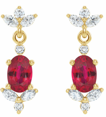 14K Yellow Ruby &  1/3 CTW Diamond Earrings