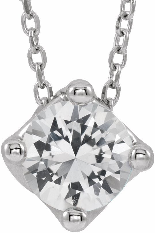 14K White Sapphire Solitaire 16-18 Necklace