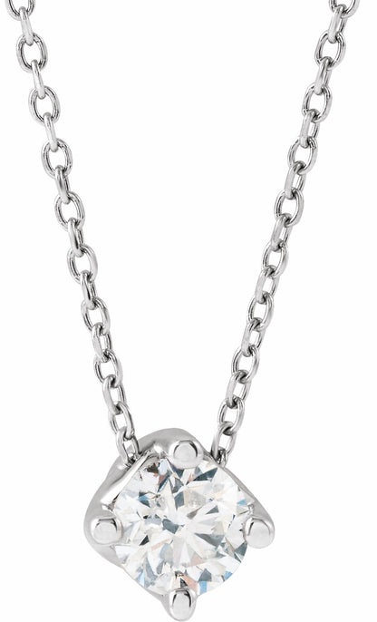 14K White 1/2 CT Diamond Solitaire 16-18 Necklace