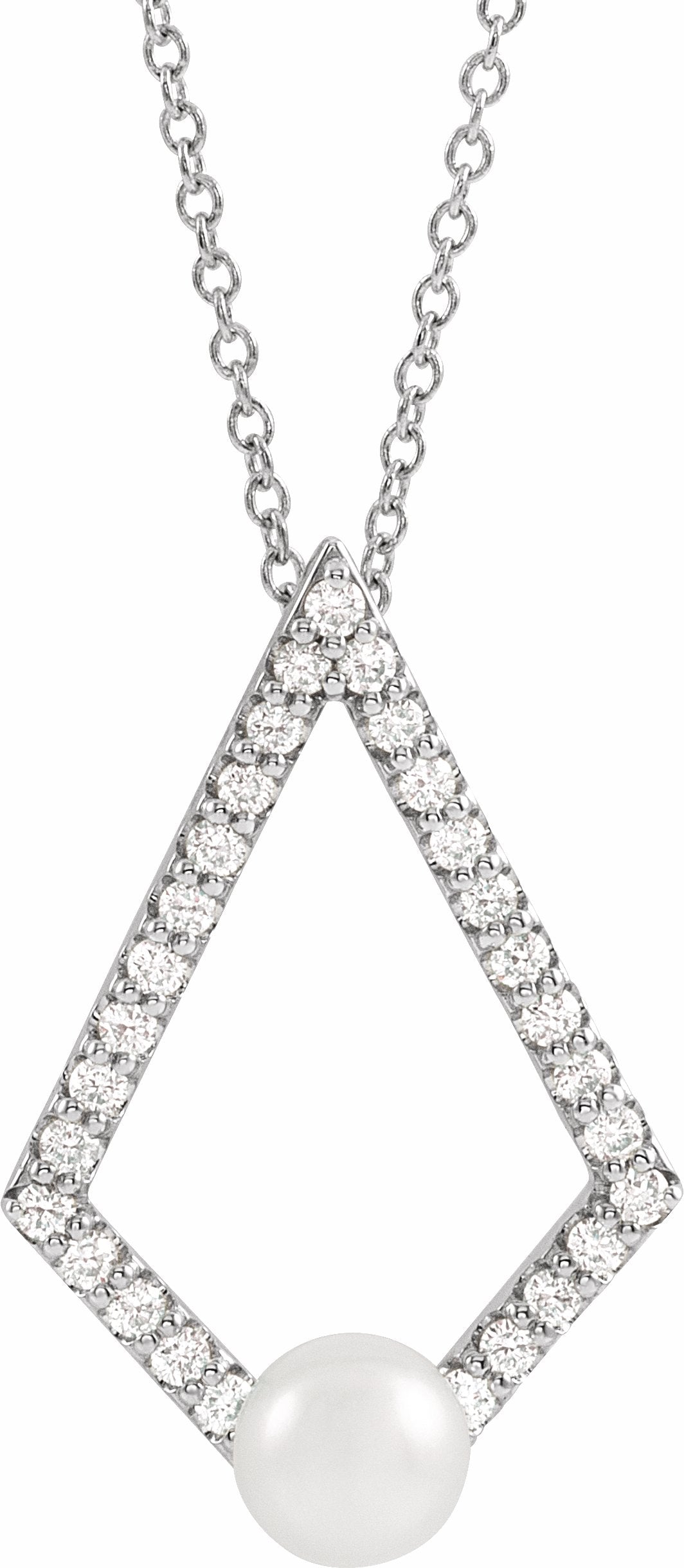 14K White Freshwater Cultured Pearl & 1/4 CTW Diamond Geometric 16-18 Necklace