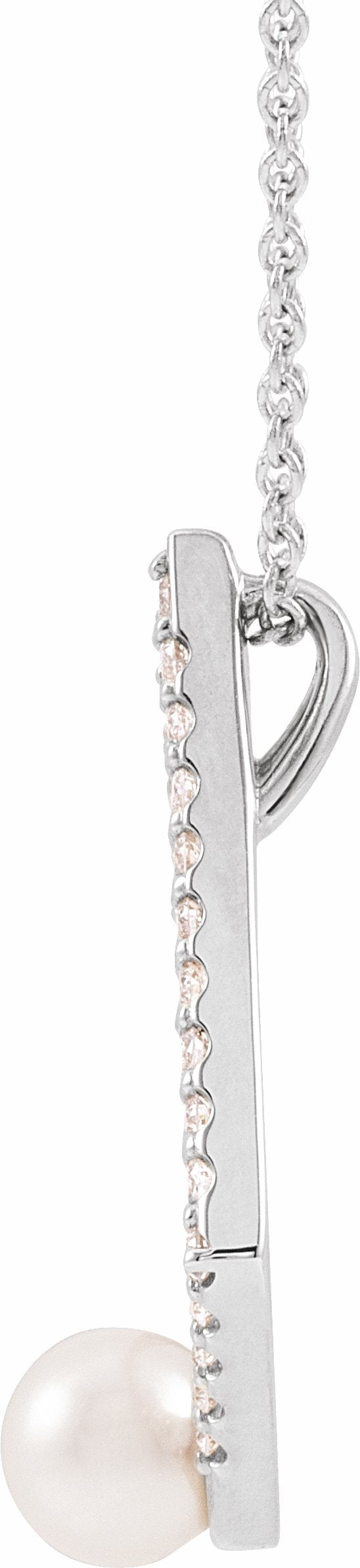14K White Freshwater Cultured Pearl & 1/4 CTW Diamond Geometric 16-18 Necklace