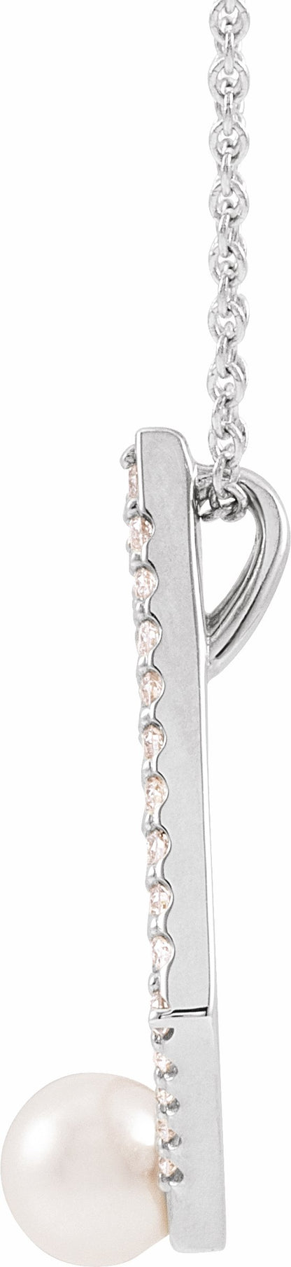 14K White Freshwater Cultured Pearl & 1/4 CTW Diamond Geometric 16-18 Necklace