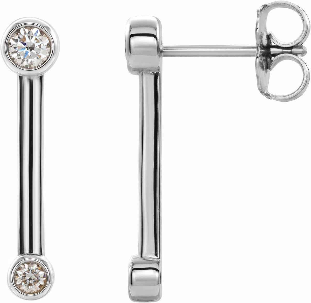 14K White 1/5 CTW Diamond Bezel-Set Bar Earrings