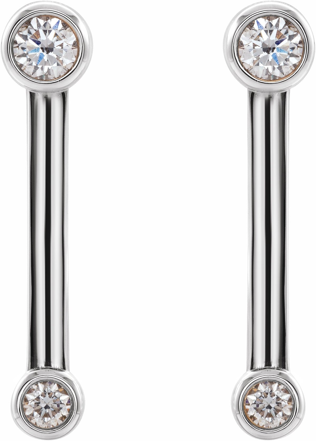 14K White 1/5 CTW Diamond Bezel-Set Bar Earrings
