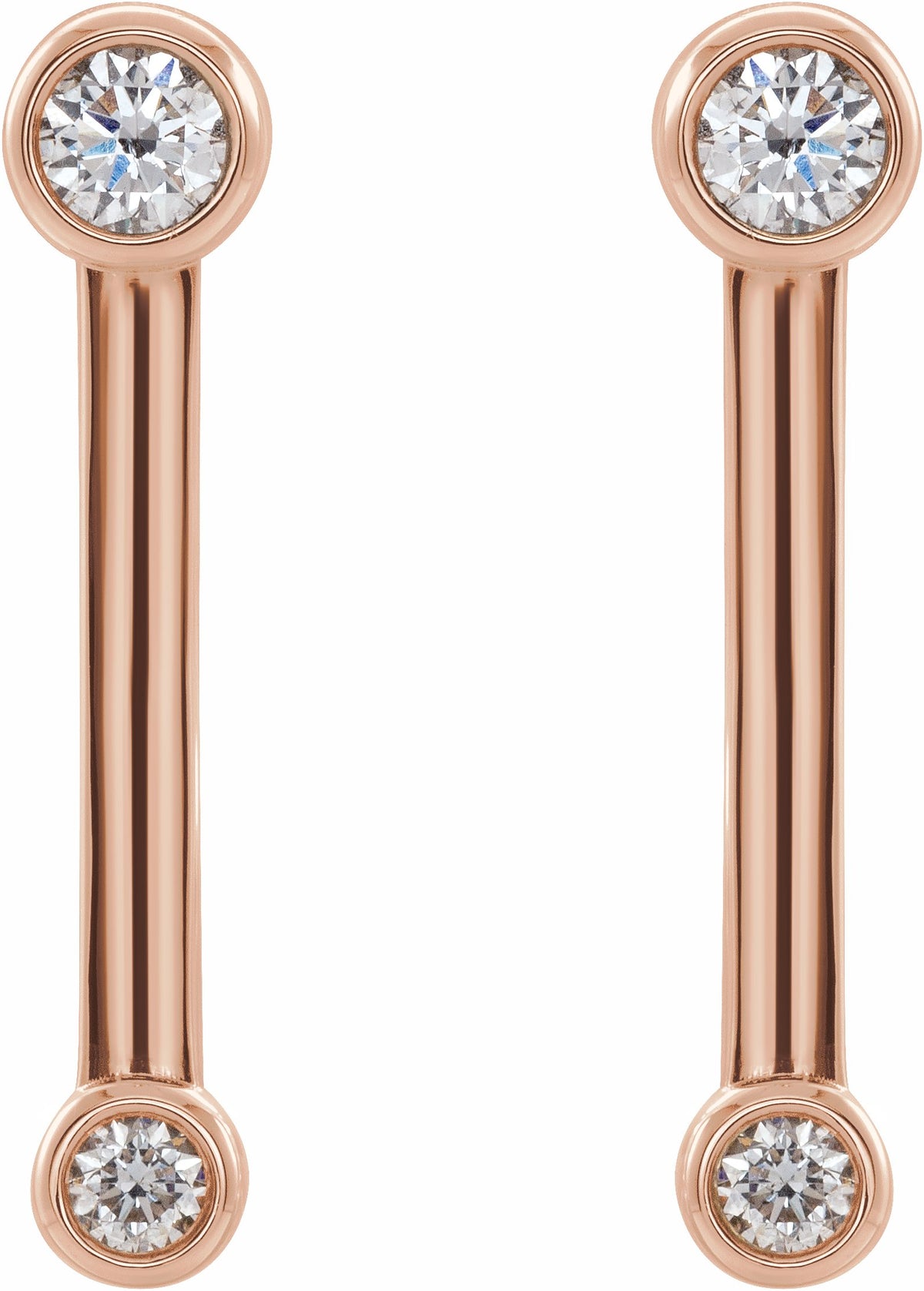 14K Rose 1/5 CTW Diamond Bezel-Set Bar Earrings
