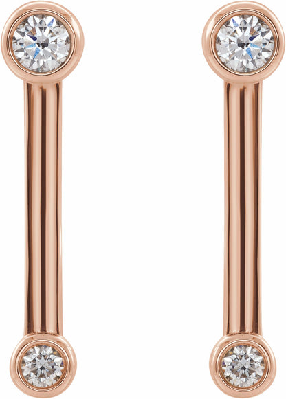 14K Rose 1/5 CTW Diamond Bezel-Set Bar Earrings