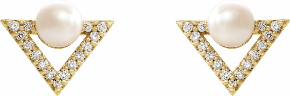 14K Yellow Freshwater Cultured Pearl & 1/5 CTW Diamond Earrings