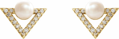 14K Yellow Freshwater Cultured Pearl & 1/5 CTW Diamond Earrings