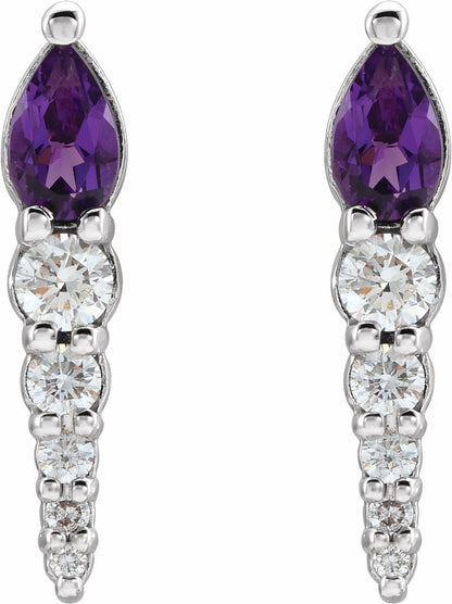 14K White Amethyst & 1/4 CTW Diamond Earrings