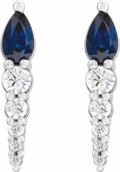 14K White Blue Sapphire & 1/4 CTW Diamond Earrings