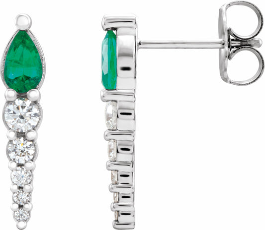 14K White Emerald & 1/4 CTW Diamond Earrings