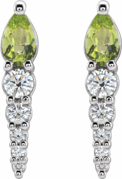 14K White Peridot & 1/4 CTW Diamond Earrings