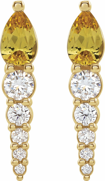 14K Yellow Citrine & 1/4 CTW Diamond Earrings