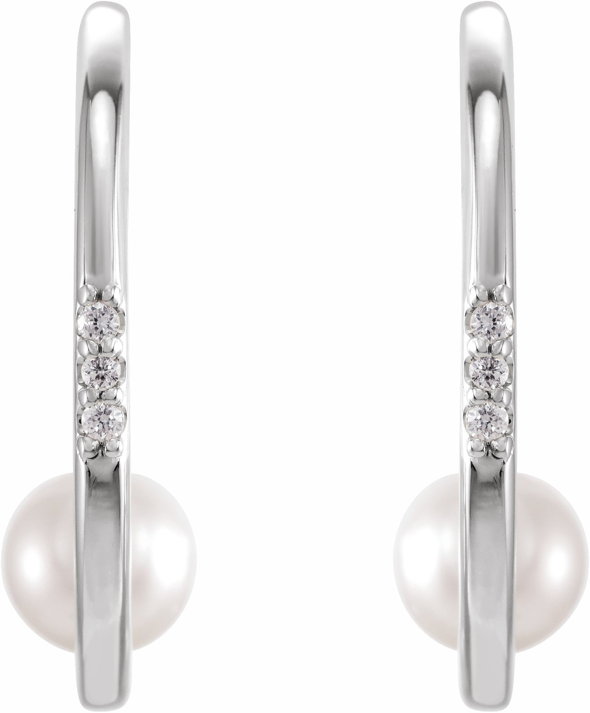14K White Freshwater Cultured Pearl & .025 CTW Diamond Hoop Earrings