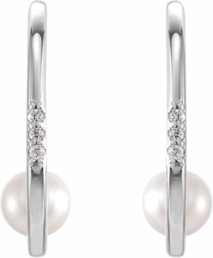 14K White Freshwater Cultured Pearl & .025 CTW Diamond Hoop Earrings