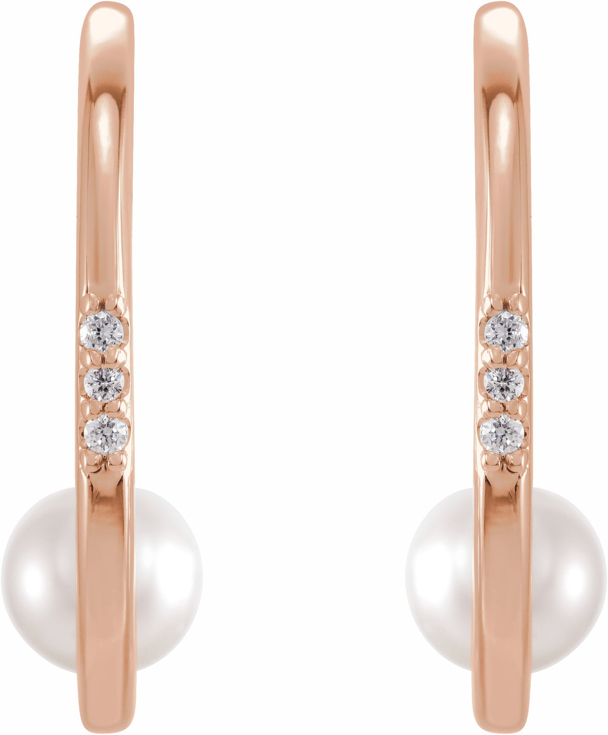 14K Rose Freshwater Cultured Pearl & .025 CTW Diamond Hoop Earrings