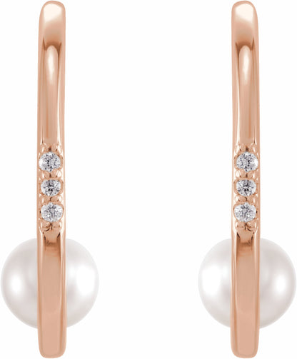 14K Rose Freshwater Cultured Pearl & .025 CTW Diamond Hoop Earrings