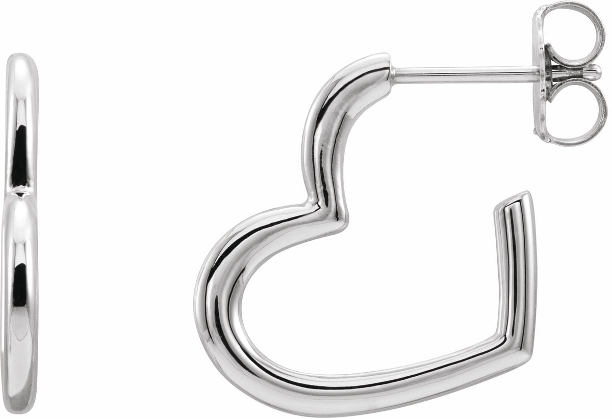 14K White Heart Hoop Earrings