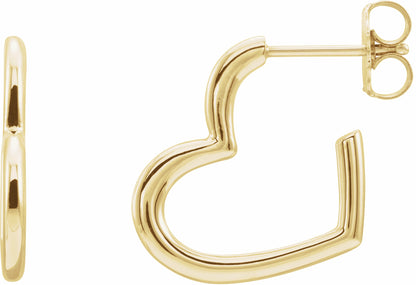 14K Yellow Heart Hoop Earrings