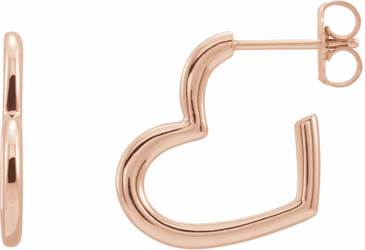 14K Rose Heart Hoop Earrings