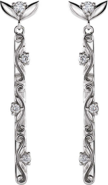 14K White 1/8 CTW Diamond Vintage-Inspired Dangle Earrings