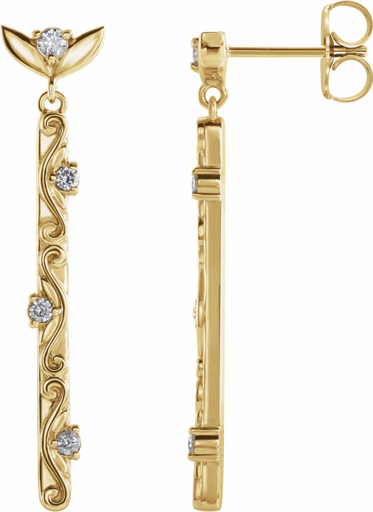14K Yellow 1/8 CTW Diamond Vintage-Inspired Dangle Earrings