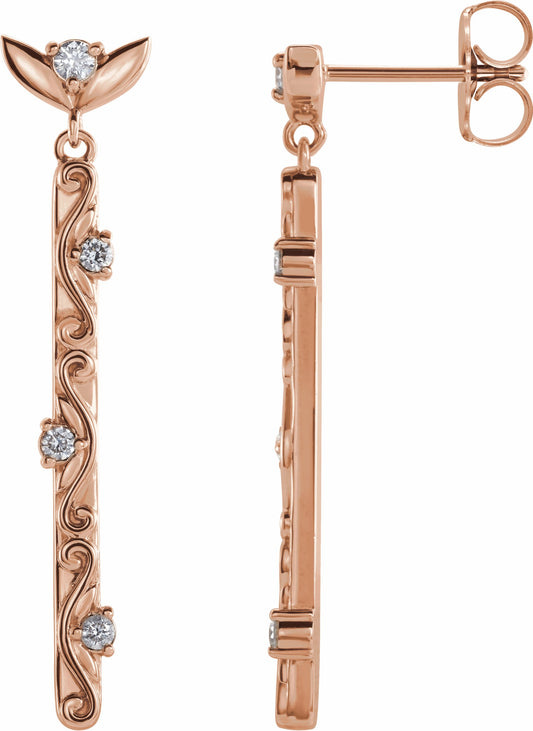 14K Rose 1/8 CTW Diamond Vintage-Inspired Dangle Earrings