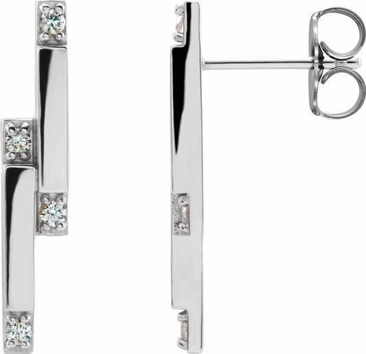 14K White 1/10 CTW Diamond Bar Earrings