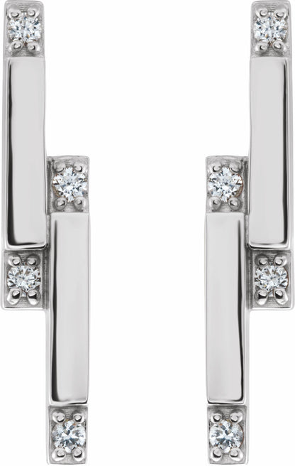 14K White 1/10 CTW Diamond Bar Earrings