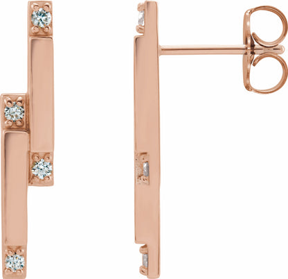 14K Rose 1/10 CTW Diamond Bar Earrings