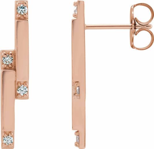14K Rose 1/10 CTW Diamond Bar Earrings