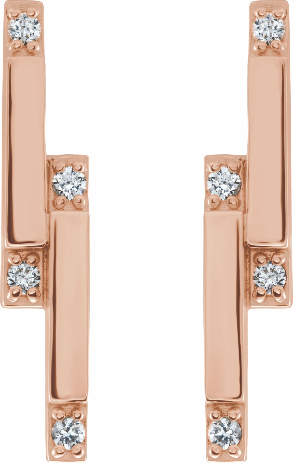 14K Rose 1/10 CTW Diamond Bar Earrings