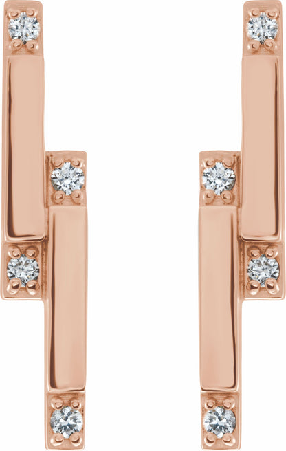 14K Rose 1/10 CTW Diamond Bar Earrings